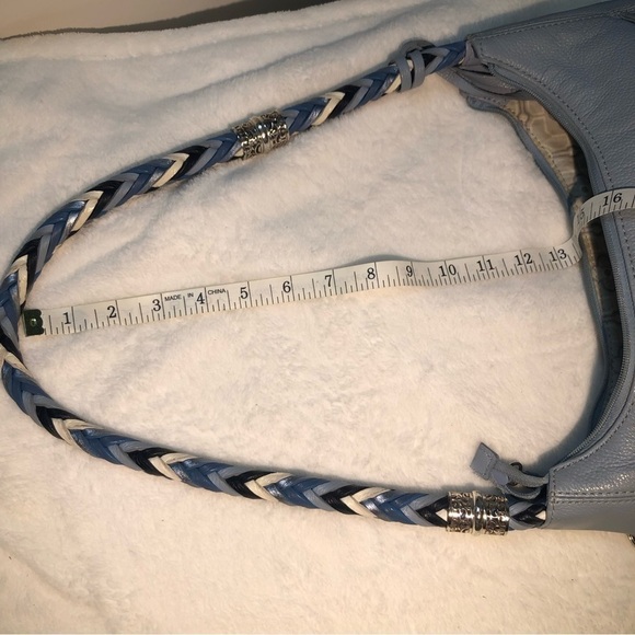 Leather Brighton Baby Blue Barbados Zip Tote Hobo w/ Silver Charm, Braided Strap - Picture 10 of 16